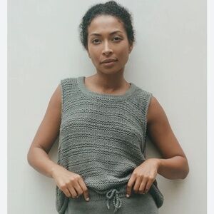 Wol hide Stone Vest Tank Woman M/L Gray Knit Pima Cotton Linen Minimalist Luxury